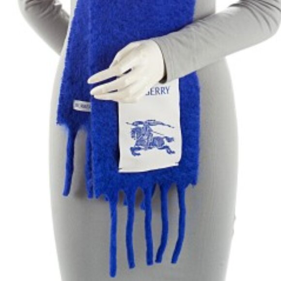 NWT GIFTABLE Burberry Fringe wool Scarf blue pristine condition - Picture 8 of 11